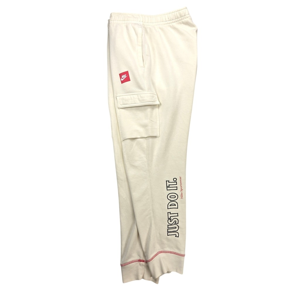 NIKE Embroidered Just Do It Cream Sweat Pant Sporty Pant Elastic Waste Wm Sz XL